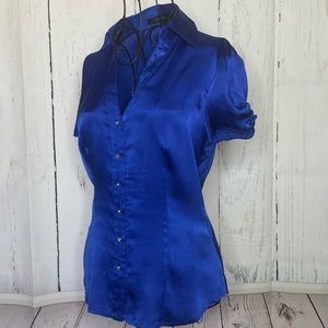 Express Design Studio Blue Button Up Top